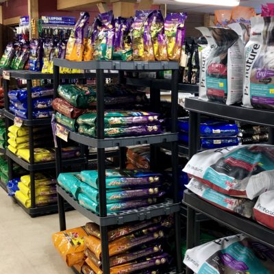 Bagged pet food at Willow Farm pet services in Vermont